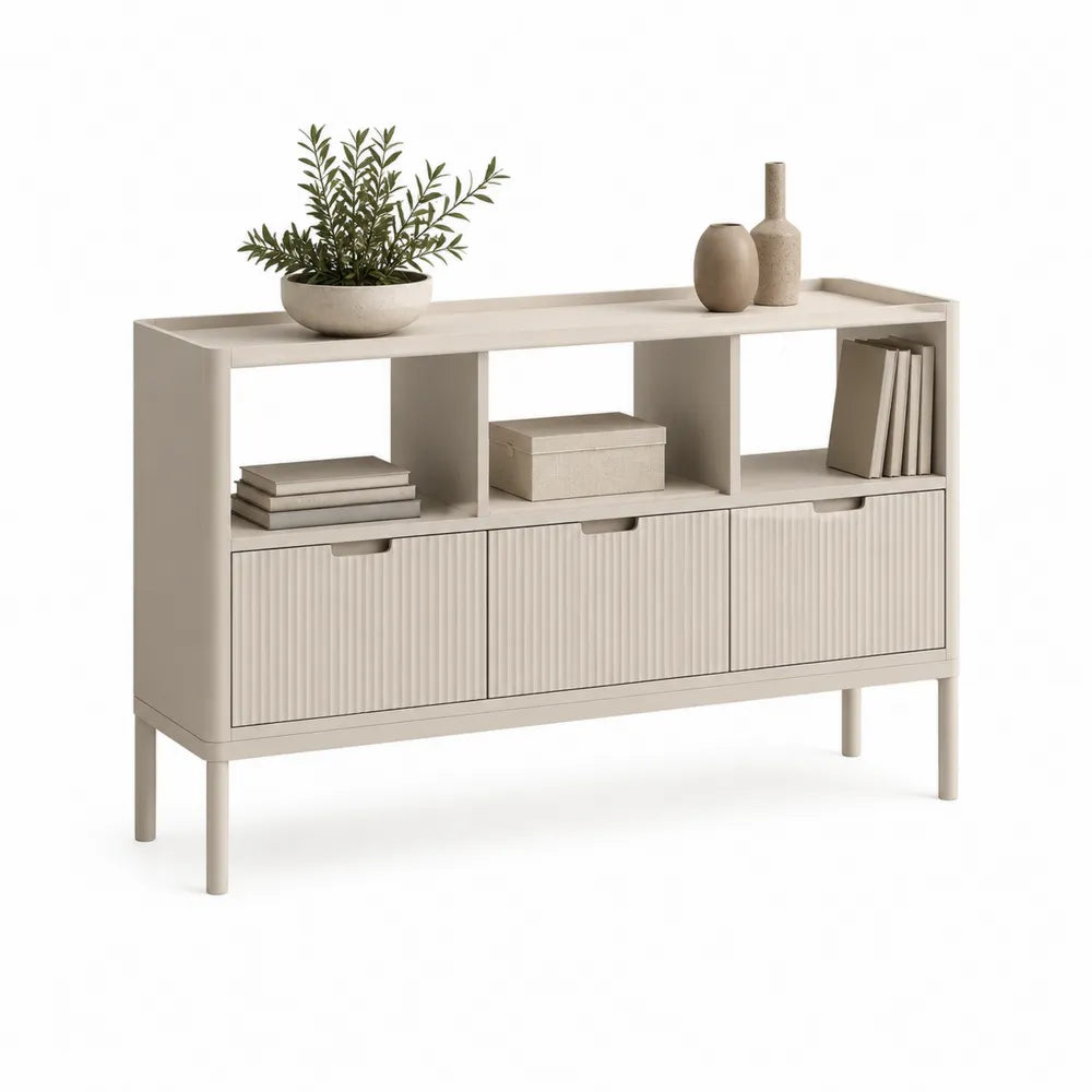 Konsolentisch 120 x 35 x 80 cm mit offenen Fächern 3 Türen MDF Beige rechteckig