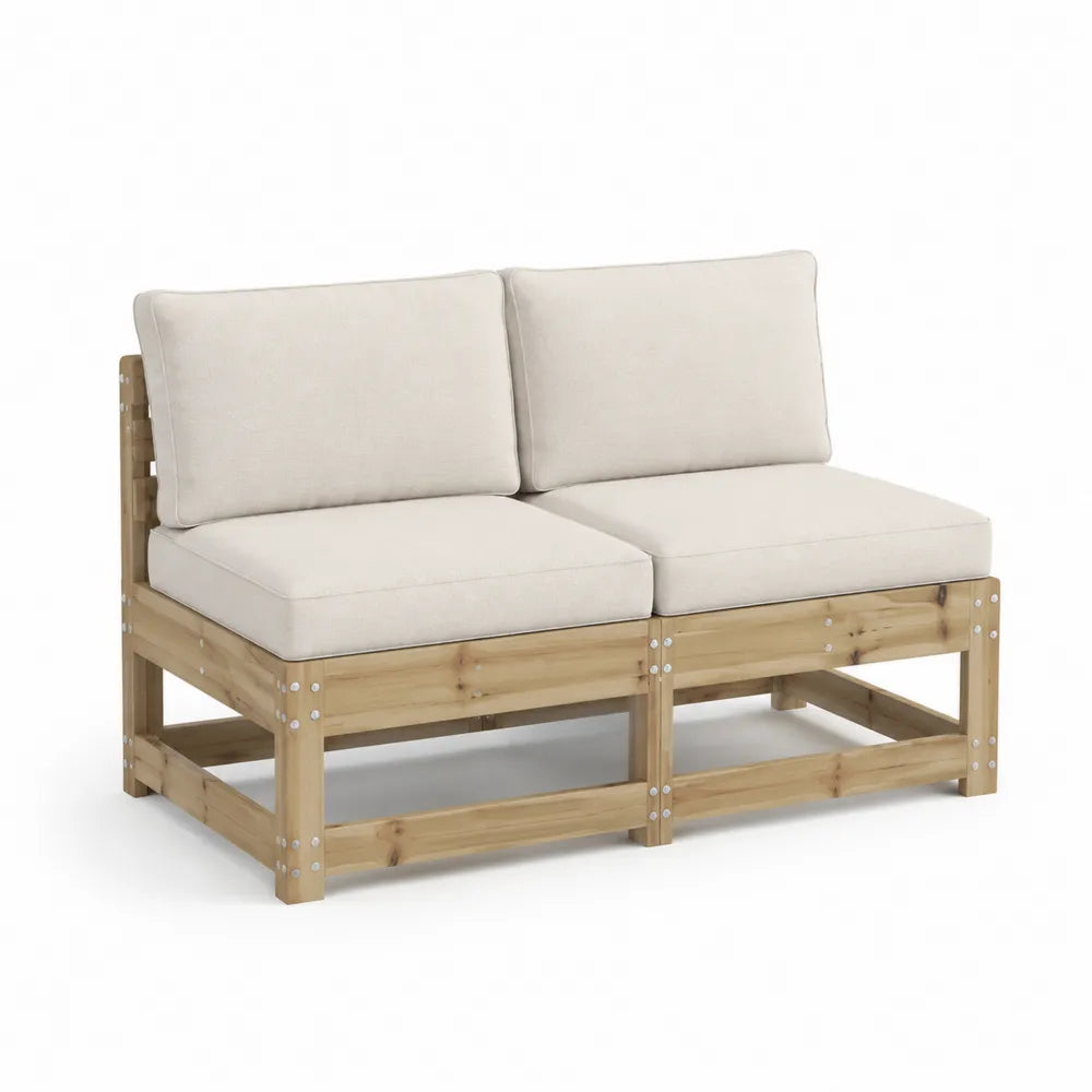 Gartensofa 2-Sitzer mit Kissen Holzrahmen Natur 140 x 75 x 75 cm rechteckig Beige