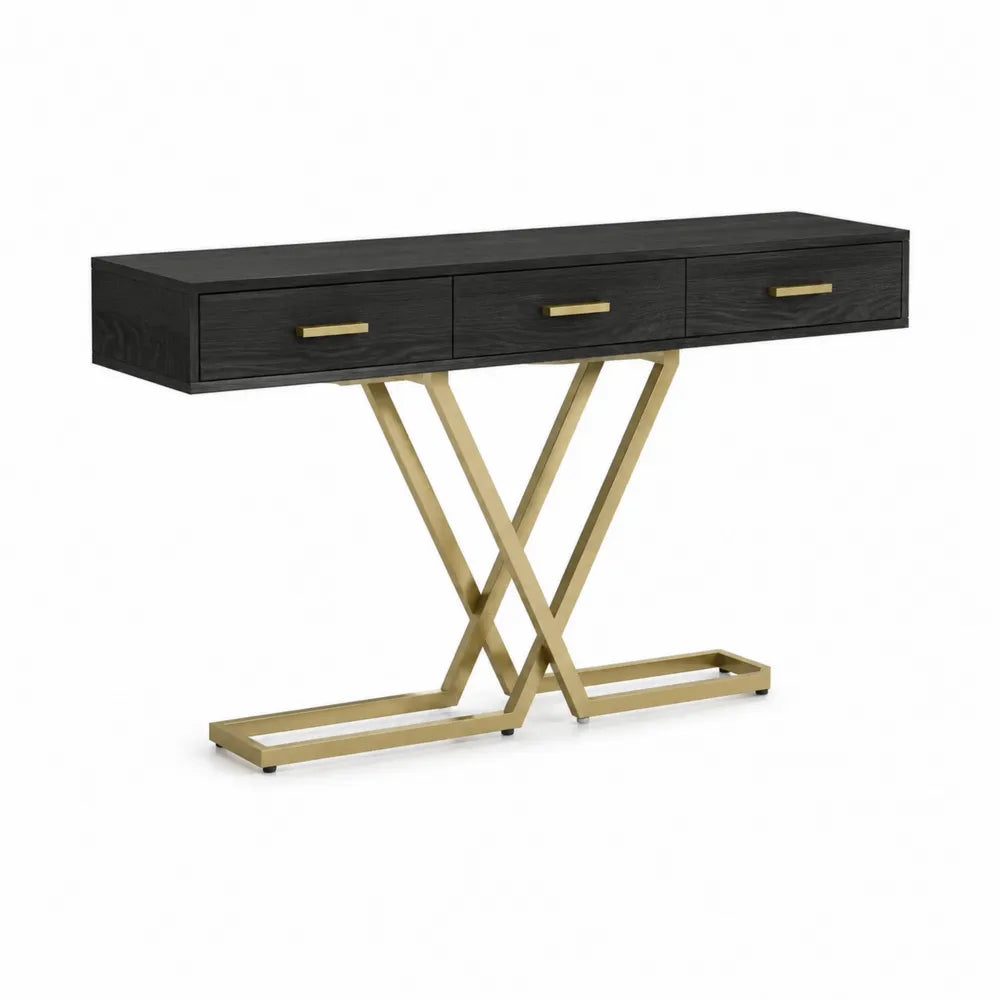 Konsolentisch 120 cm x 35 cm x 80 cm MDF Schwarz Gold 3 Schubladen rechteckig X Metallgestell