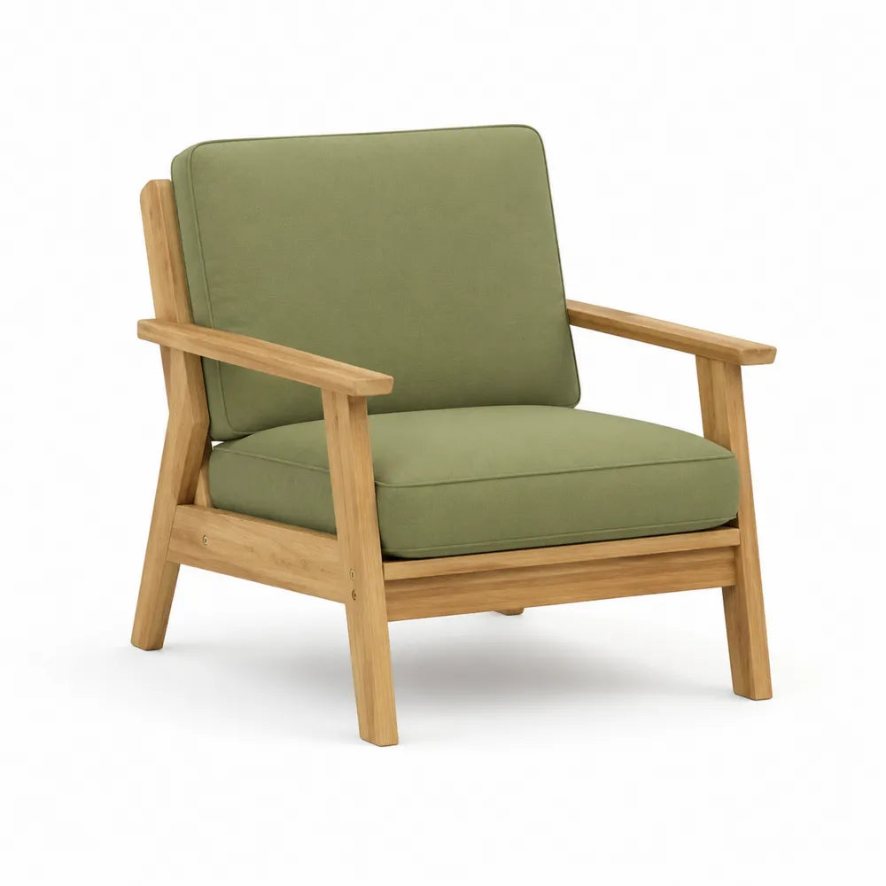 Gartensessel 65 cm x 75 cm x 80 cm Massivholz Akazie Grün rechteckig mit Armlehnen und Sitzkissen