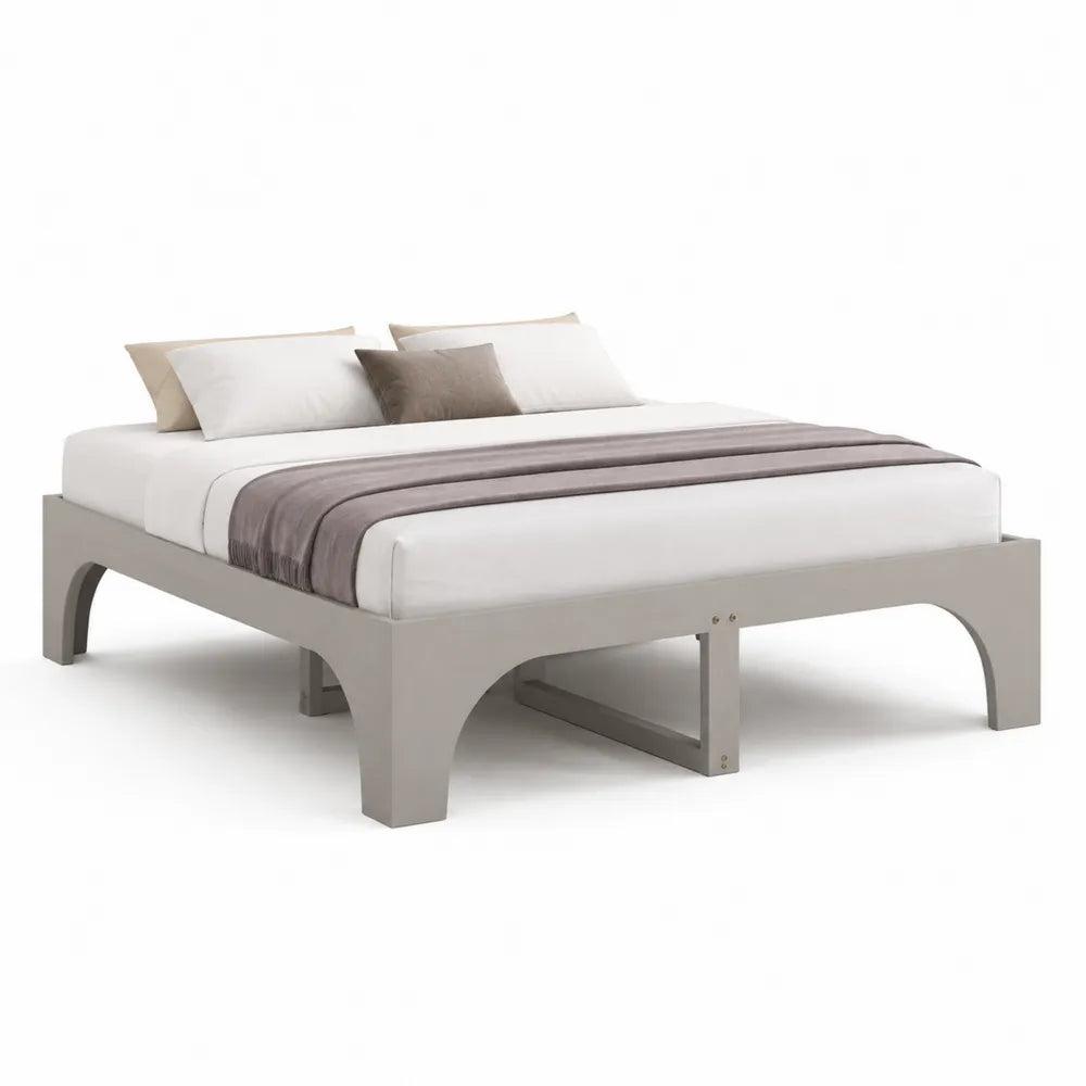 Bettgestell 160 x 200 cm Taupe Holzwerkstoff Rahmenbett ohne Kopfteil rechteckig mit Bogenfüßen Bettgestell