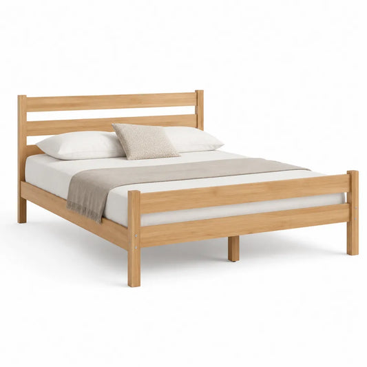 Bettgestell 140 x 200 cm Doppelbett Massivholz Kiefer Naturholz Rahmenbett mit Kopfteil und Fußteil Holzlattenrost Naturholzfarbe