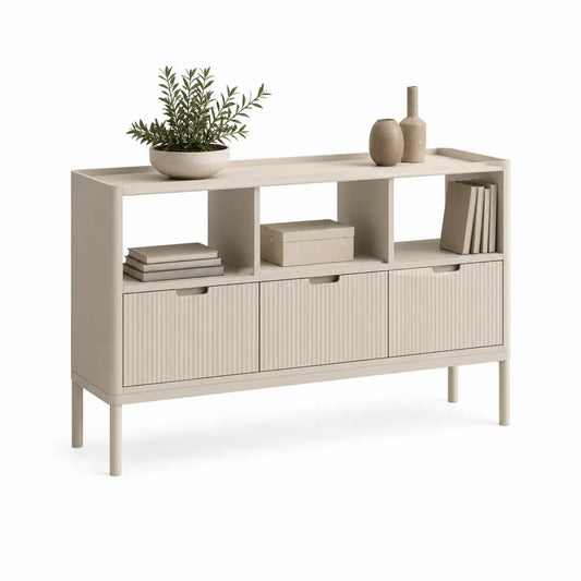 Konsolentisch 120 x 35 x 80 cm mit offenen Fächern 3 Türen MDF Beige rechteckig
