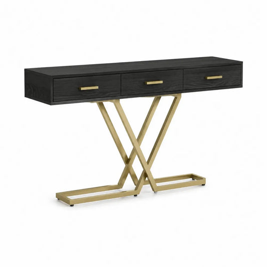 Konsolentisch 120 cm x 35 cm x 80 cm MDF Schwarz Gold 3 Schubladen rechteckig X Metallgestell