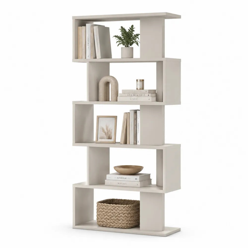 Bücherregal Raumteiler 80 x 30 x 180 cm offenes versetztes Regal Spanplatte Cremeweiß