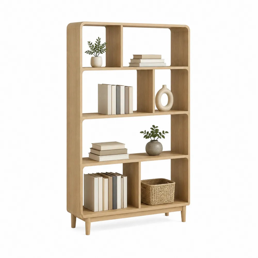 Bücherregal Standregal 90 x 30 x 180 cm Holzwerkstoff Eiche hell offene Fächer rechteckig