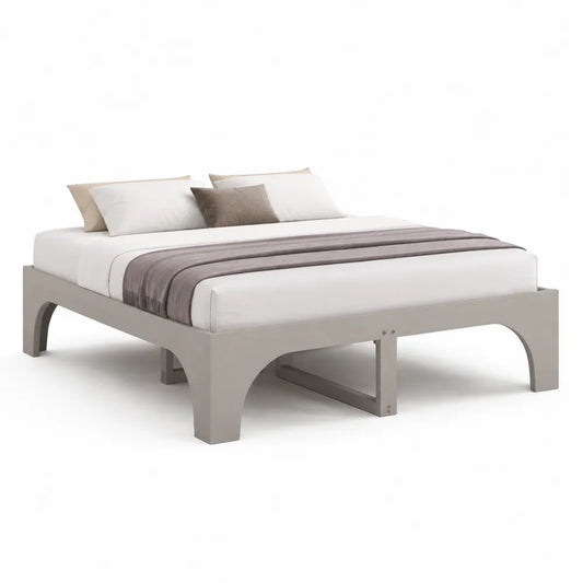 Bettgestell 160 x 200 cm Taupe Holzwerkstoff Rahmenbett ohne Kopfteil rechteckig mit Bogenfüßen Bettgestell
