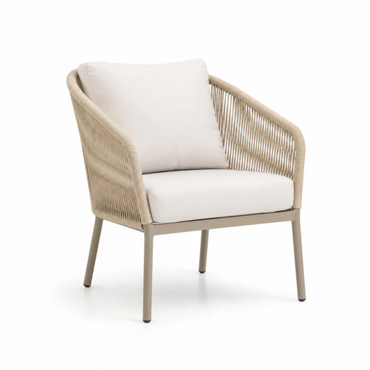 Gartensessel mit Kissen 65 cm x 72 cm x 78 cm Aluminium Polyesterseil Beige Creme Taupe rechteckig mit Sitz- und Rückenkissen