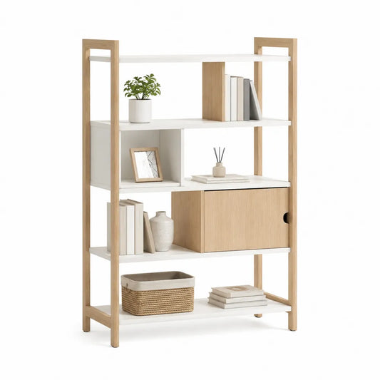 Bücherregal Standregal mit Schubladenfach 80 x 30 x 150 cm Holzwerkstoff Weiß Eiche hell rechteckig