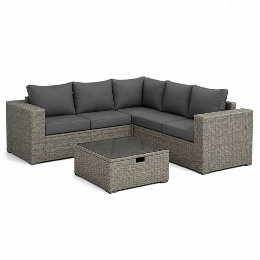 Gartensofa Set 3-teilig L-Form 210 cm x 160 cm x 75 cm PE-Rattan Aluminium Grau Dunkelgrau Glas rechteckig mit Couchtisch